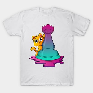 Cat at Chess with Chess piece Rook T-Shirt